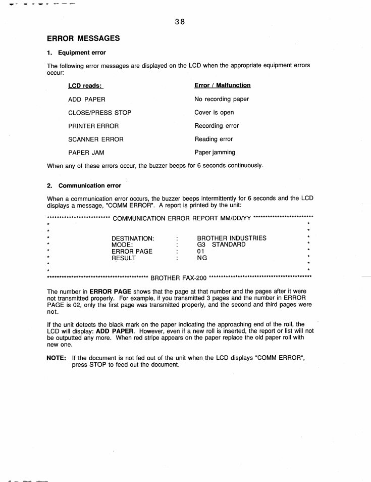 Error messages | Brother FAX-200 User Manual | Page 47 / 52