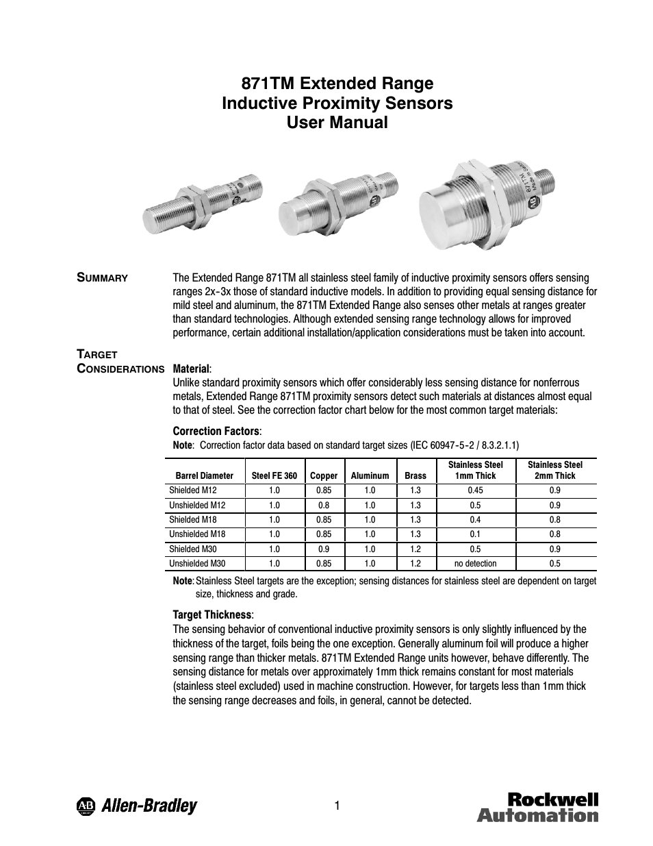 Rockwell Automation 871TM Extended Range User Manual User Manual | 2 pages