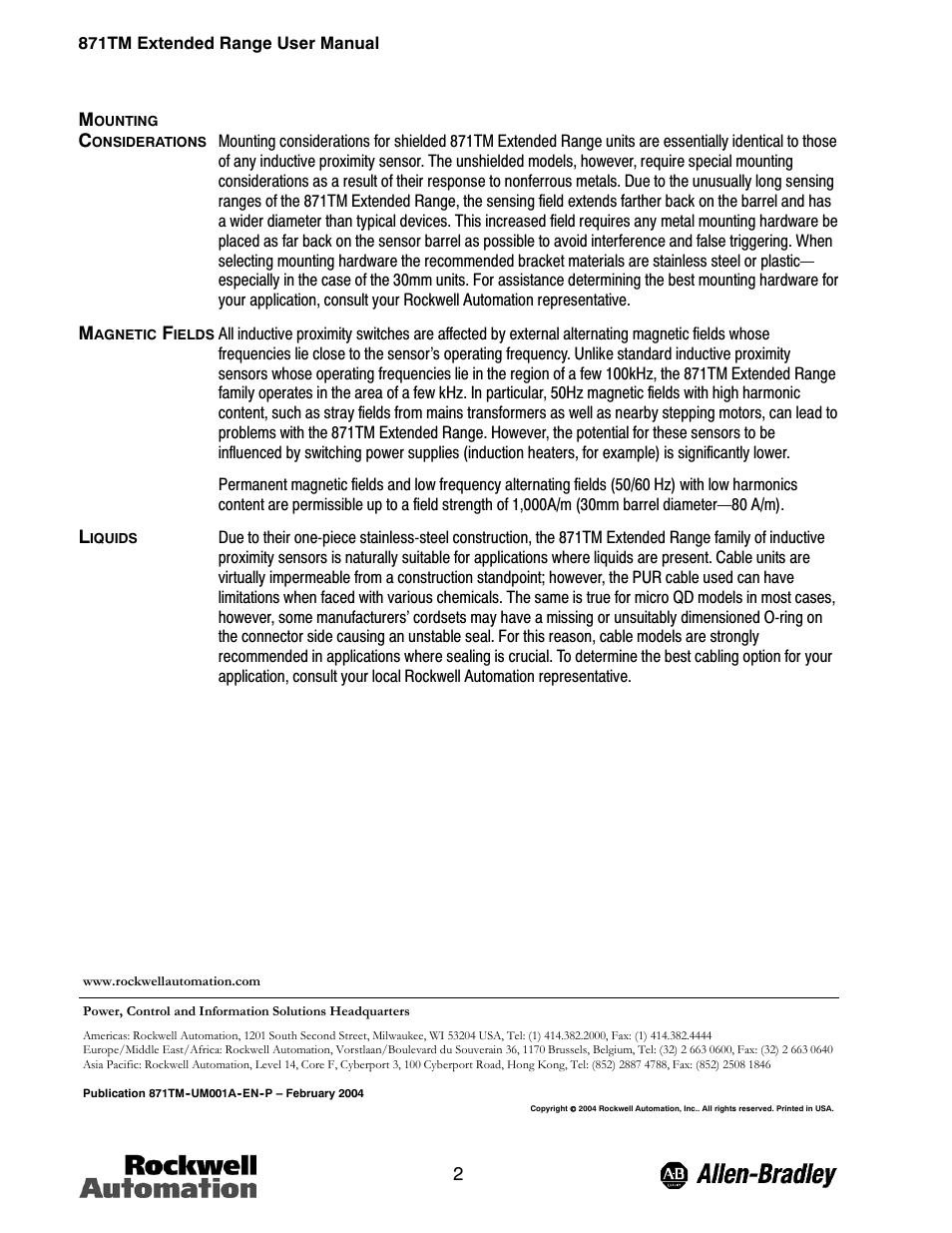 Rockwell Automation 871TM Extended Range User Manual User Manual | Page 2 / 2