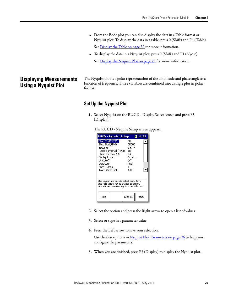 Displaying measurements using a nyquist plot, Set up the nyquist plot | Rockwell Automation 1441-DYN25-MRUC Run Up Coast Down Extension Module for the Dynamix 2500 User Manual | Page 25 / 50