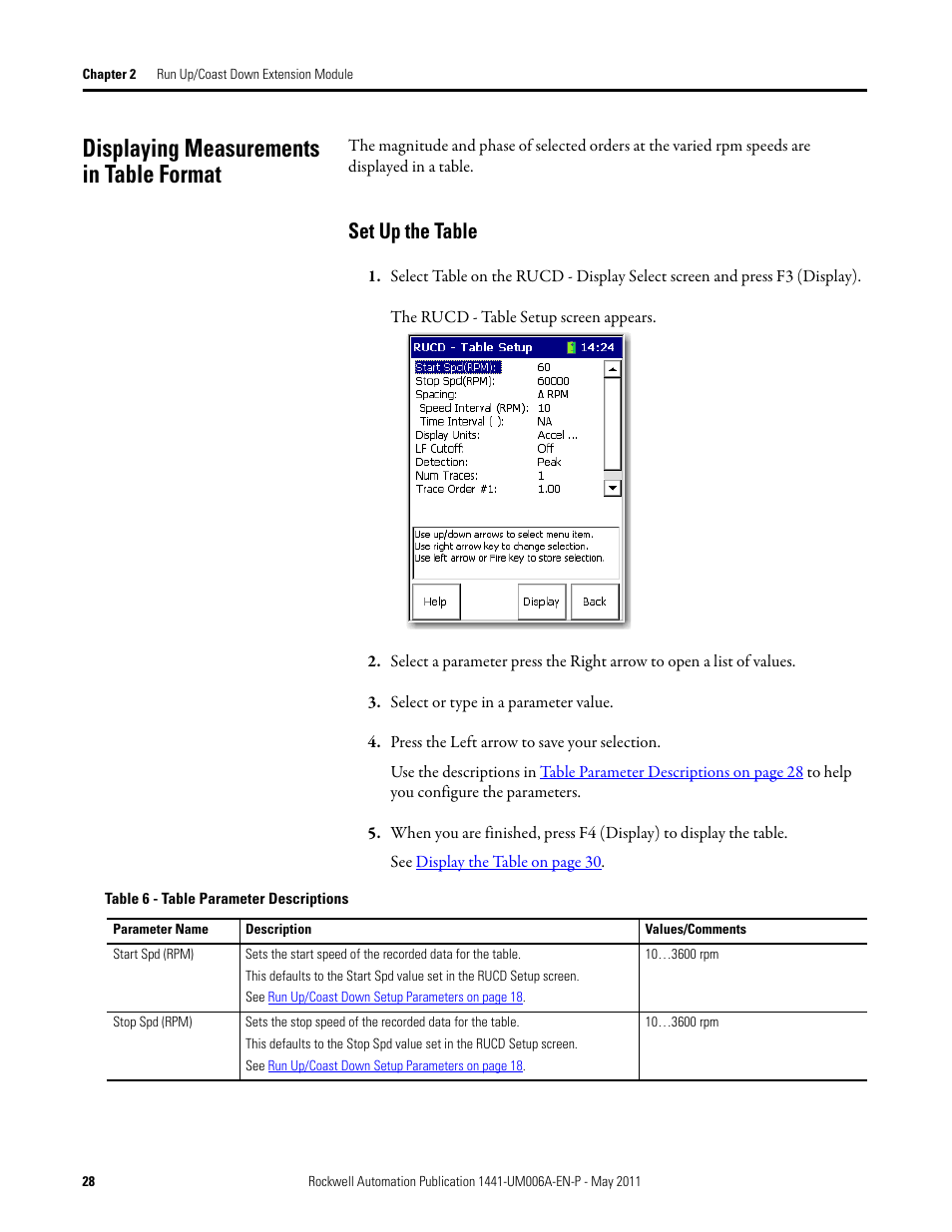 Displaying measurements in table format, Set up the table | Rockwell Automation 1441-DYN25-MRUC Run Up Coast Down Extension Module for the Dynamix 2500 User Manual | Page 28 / 50