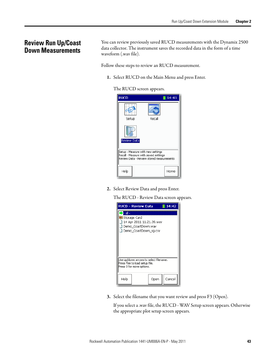 Review run up/coast down measurements | Rockwell Automation 1441-DYN25-MRUC Run Up Coast Down Extension Module for the Dynamix 2500 User Manual | Page 43 / 50