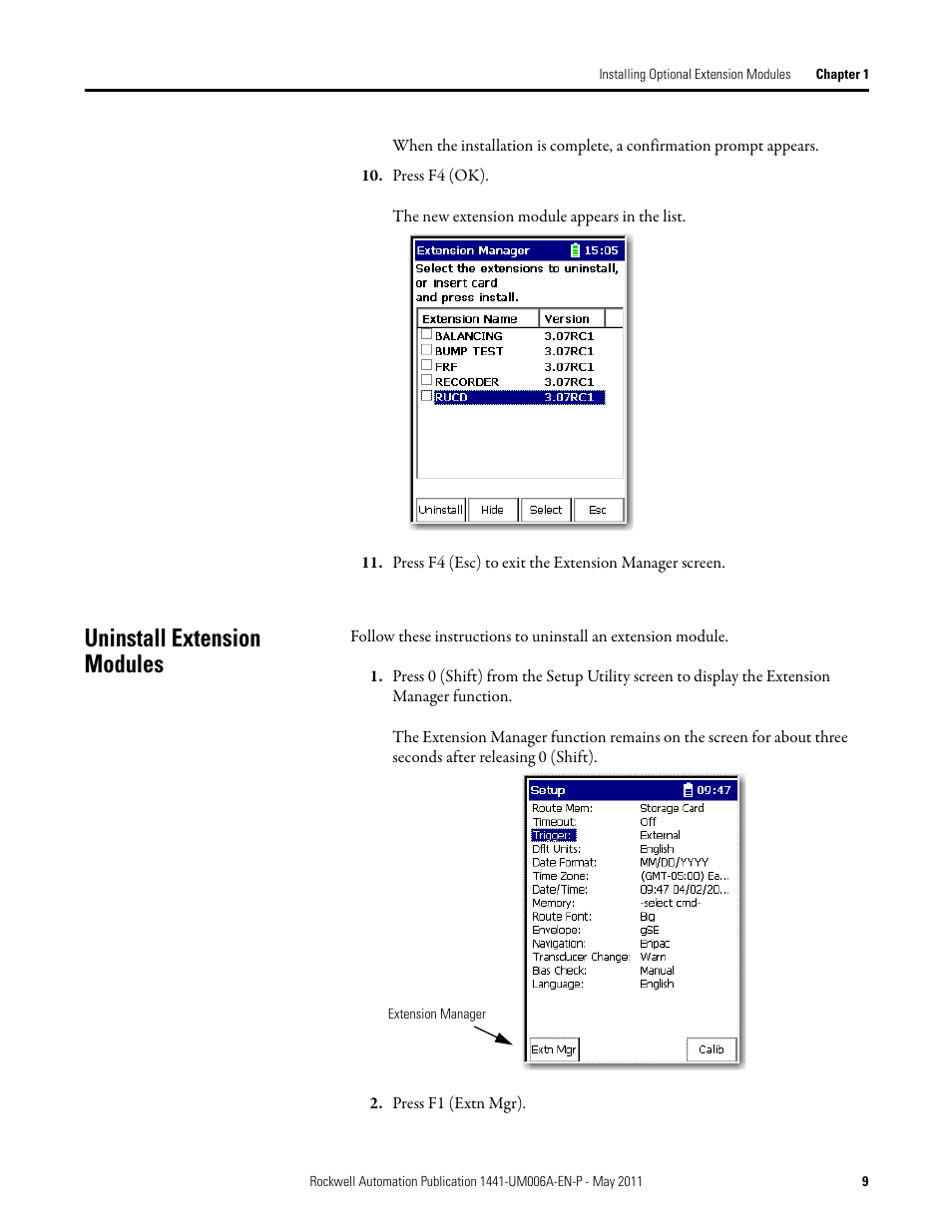 Uninstall extension modules | Rockwell Automation 1441-DYN25-MRUC Run Up Coast Down Extension Module for the Dynamix 2500 User Manual | Page 9 / 50