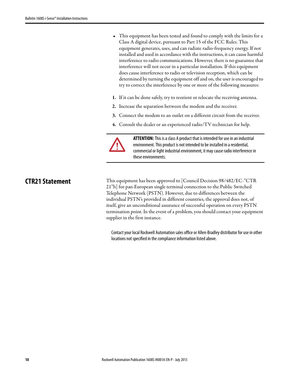 Ctr21 statement | Rockwell Automation 1608S I-Sense Installation Instructions User Manual | Page 10 / 12