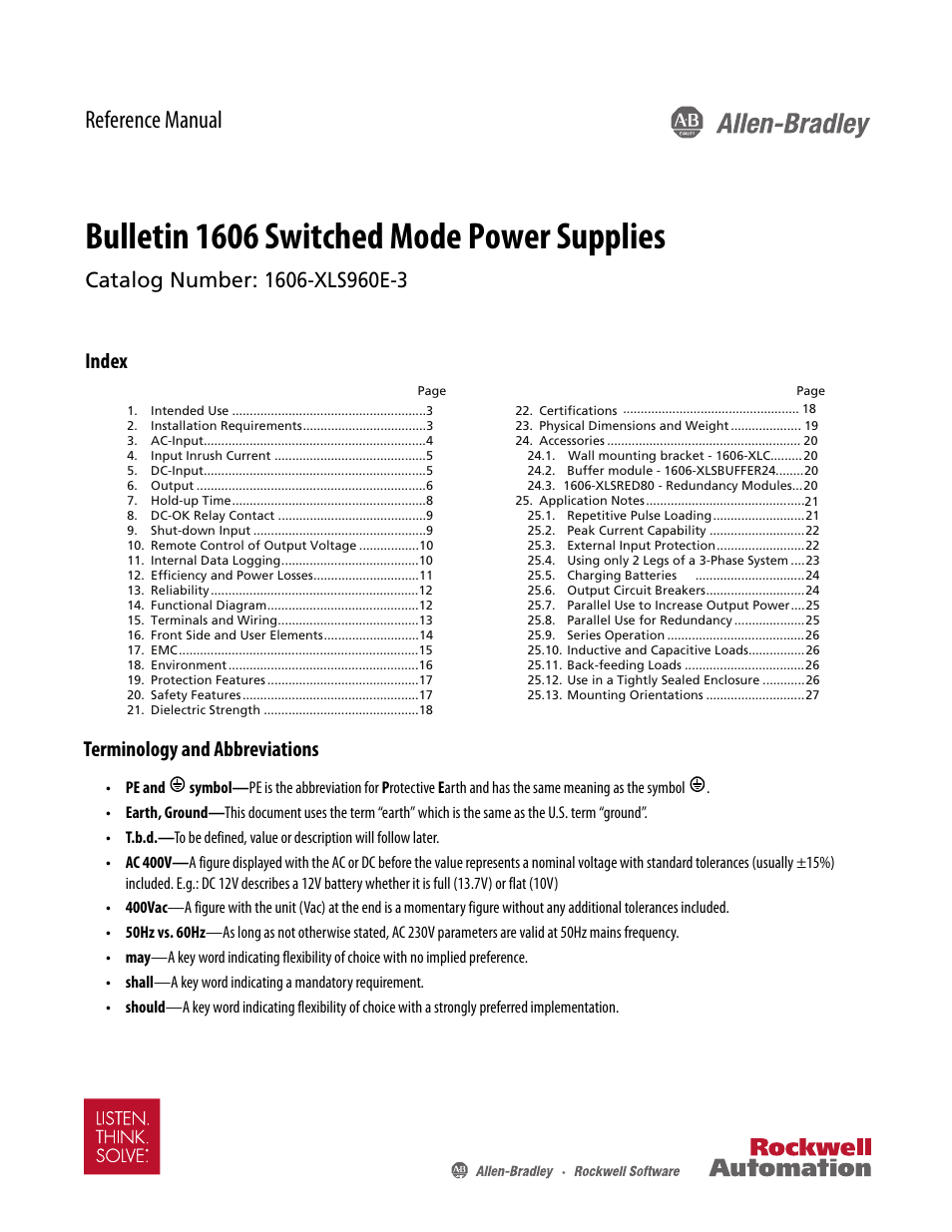 Rockwell Automation 1606-XLS960E-3 Power Supply Reference Manual User Manual | 28 pages