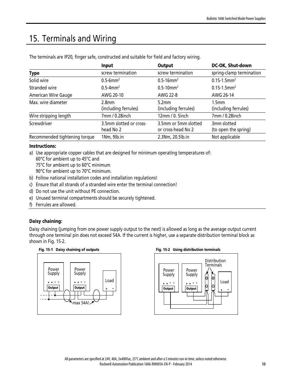 Terminals and wiring | Rockwell Automation 1606-XLS960E-3 Power Supply Reference Manual User Manual | Page 13 / 28