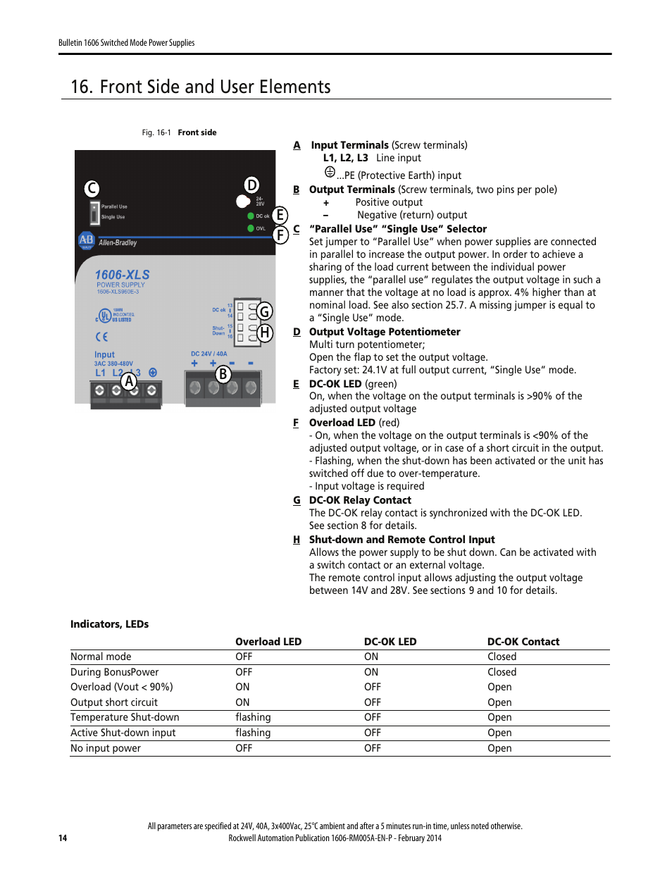 Front side and user elements | Rockwell Automation 1606-XLS960E-3 Power Supply Reference Manual User Manual | Page 14 / 28