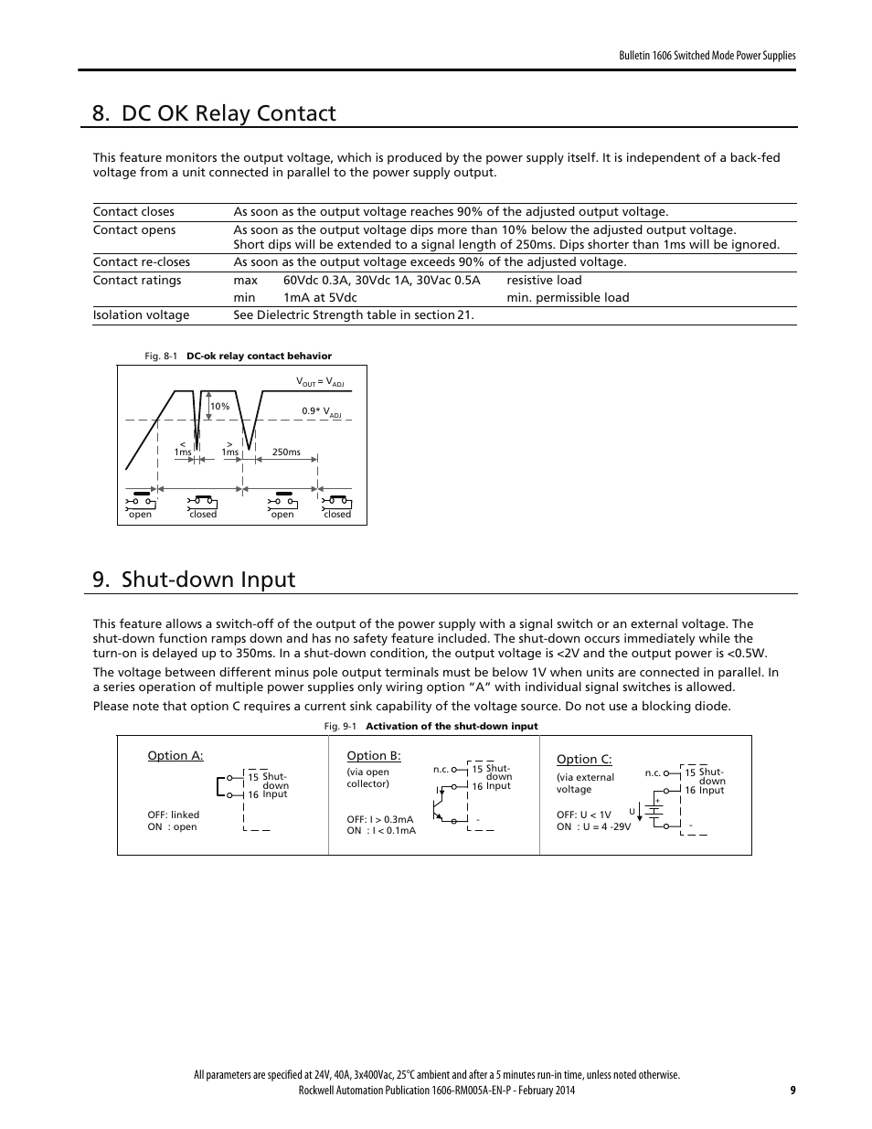 Dc ok relay contact, Shut-down input | Rockwell Automation 1606-XLS960E-3 Power Supply Reference Manual User Manual | Page 9 / 28