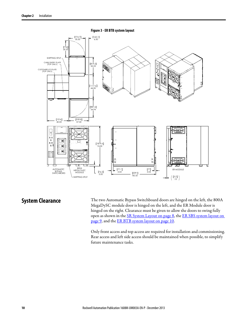 Figure 3 - er btb system layout, System clearance, Er btb system layout | Rockwell Automation 1608M MegaDySC User Manual, 800 Amp - 208V User Manual | Page 10 / 54
