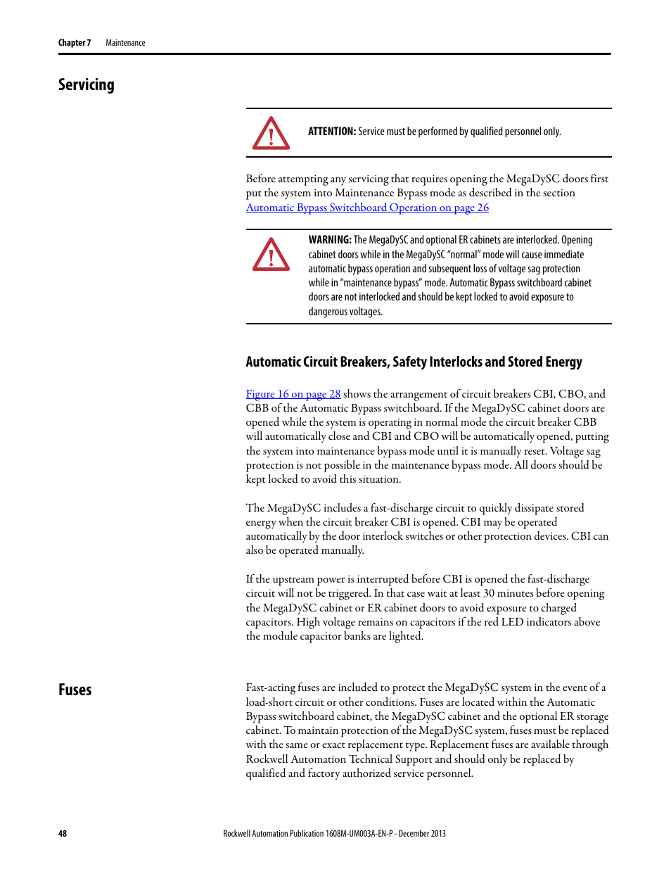 Servicing, Fuses | Rockwell Automation 1608M MegaDySC User Manual, 800 Amp - 208V User Manual | Page 48 / 54