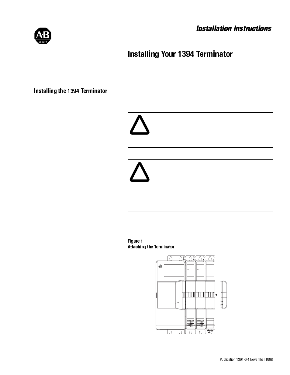 Rockwell Automation 1394 Terminator User Manual | 2 pages