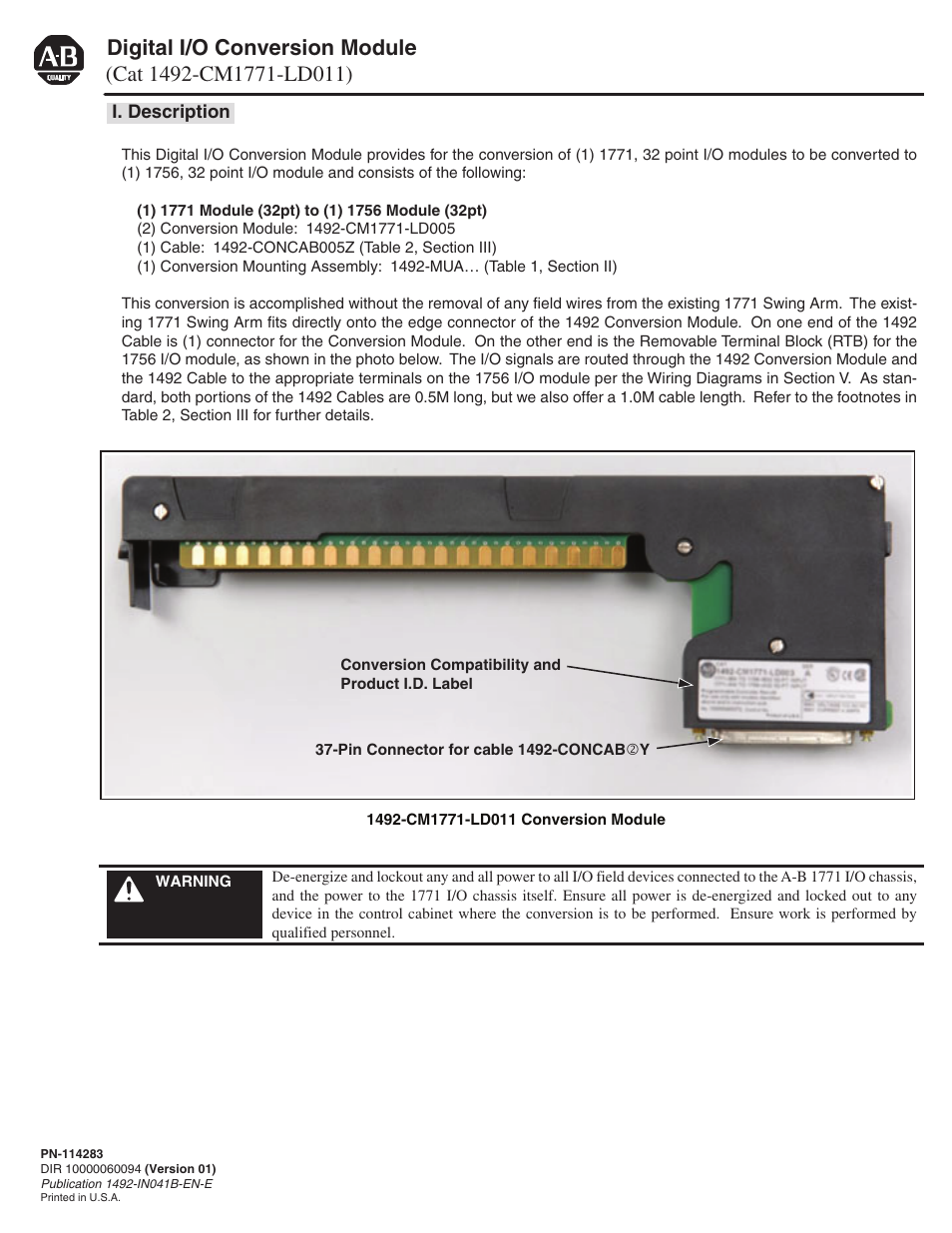 Rockwell Automation 1492-CM1771-LD0011F Field Wire Conversion Module User Manual | 4 pages