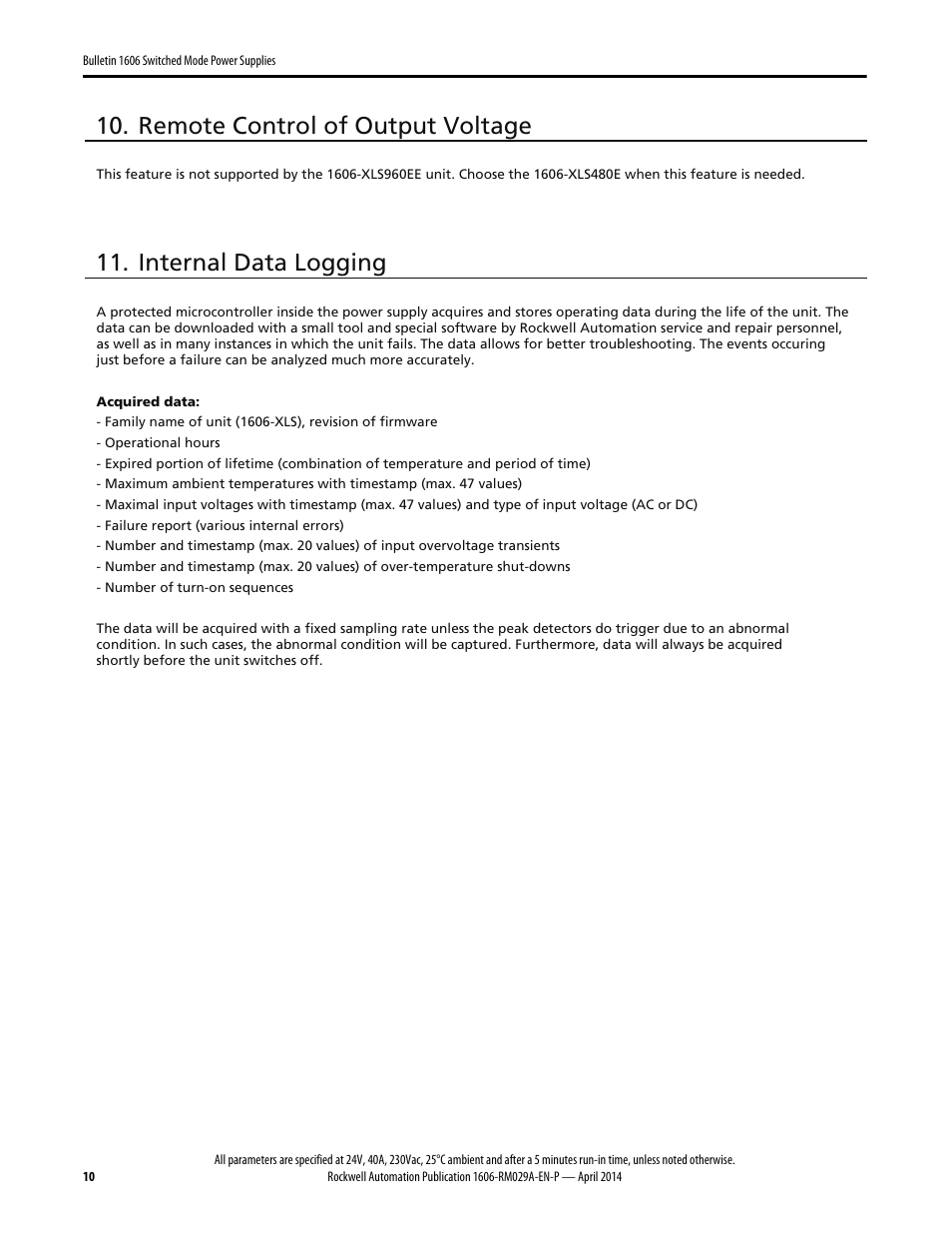 Remote control of output voltage, Internal data logging | Rockwell Automation 1606-XLS960EE Power Supply Reference Manual User Manual | Page 10 / 28