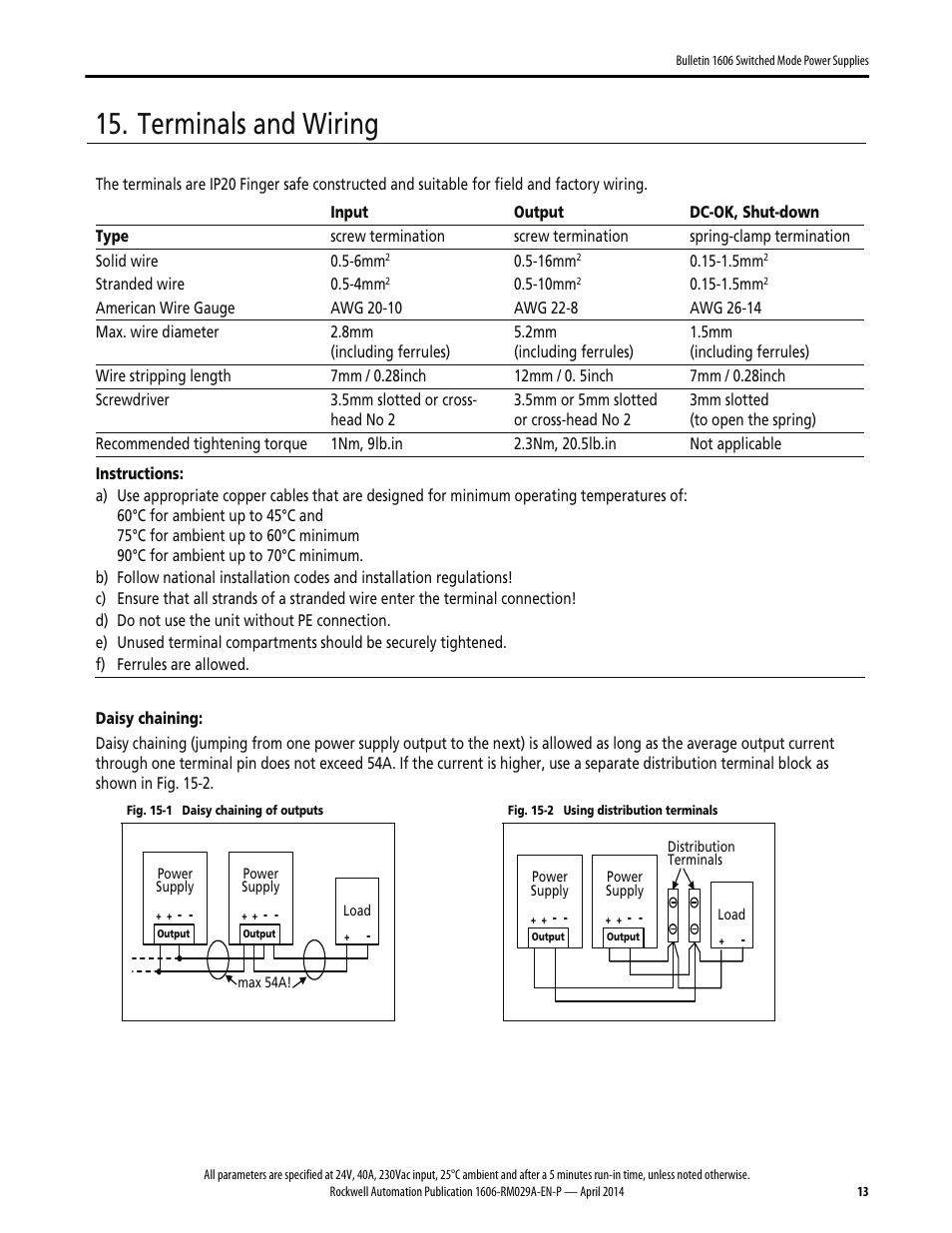 Terminals and wiring | Rockwell Automation 1606-XLS960EE Power Supply Reference Manual User Manual | Page 13 / 28