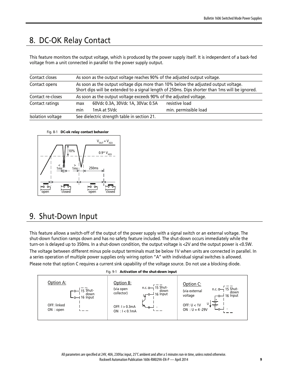 Dc-ok relay contact, Shut-down input | Rockwell Automation 1606-XLS960EE Power Supply Reference Manual User Manual | Page 9 / 28