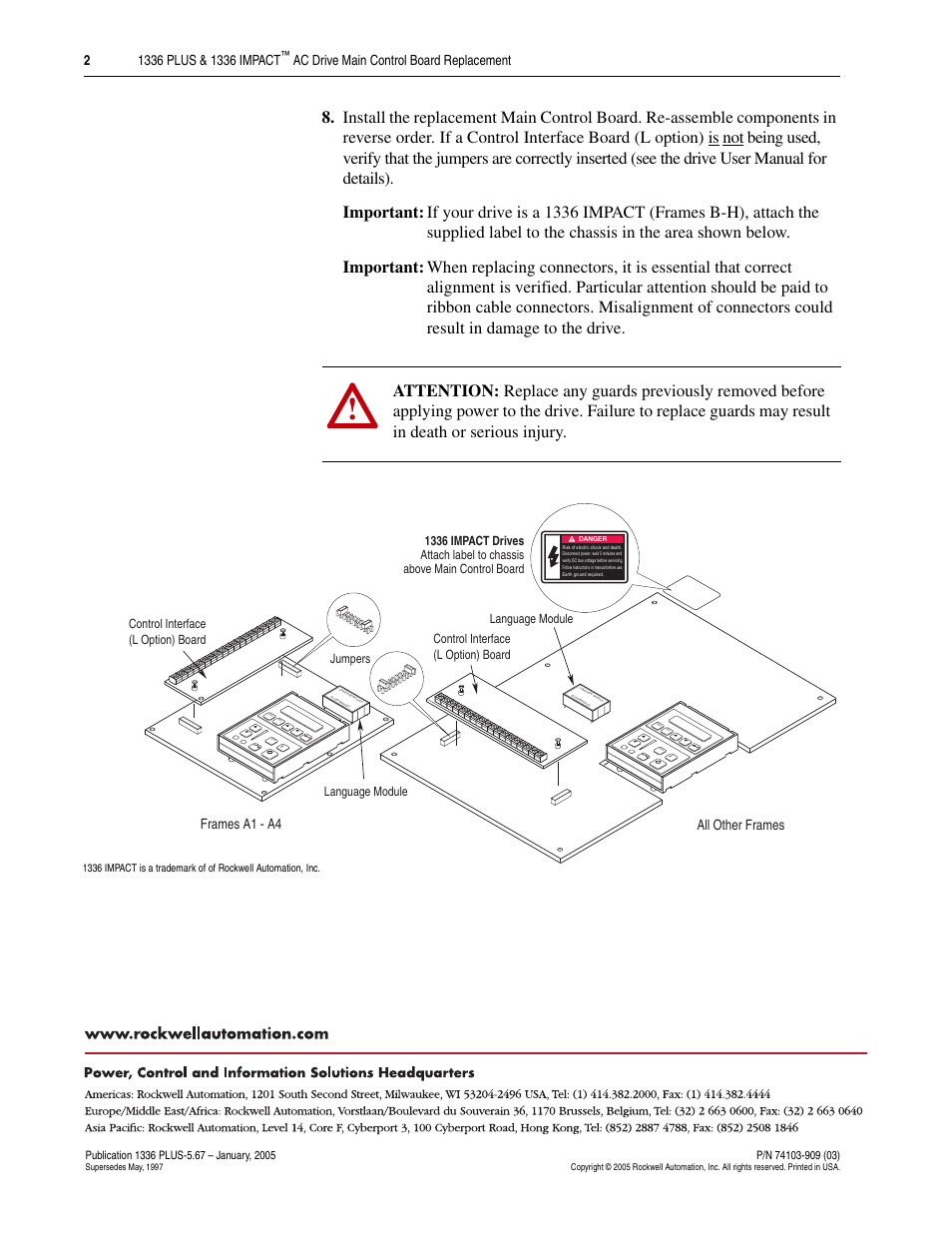 Ac drive main control board replacement, Frames a1 - a4 all other frames | Rockwell Automation 1336S Main Control Board Replacement - PLUS/IMPACT User Manual | Page 2 / 2