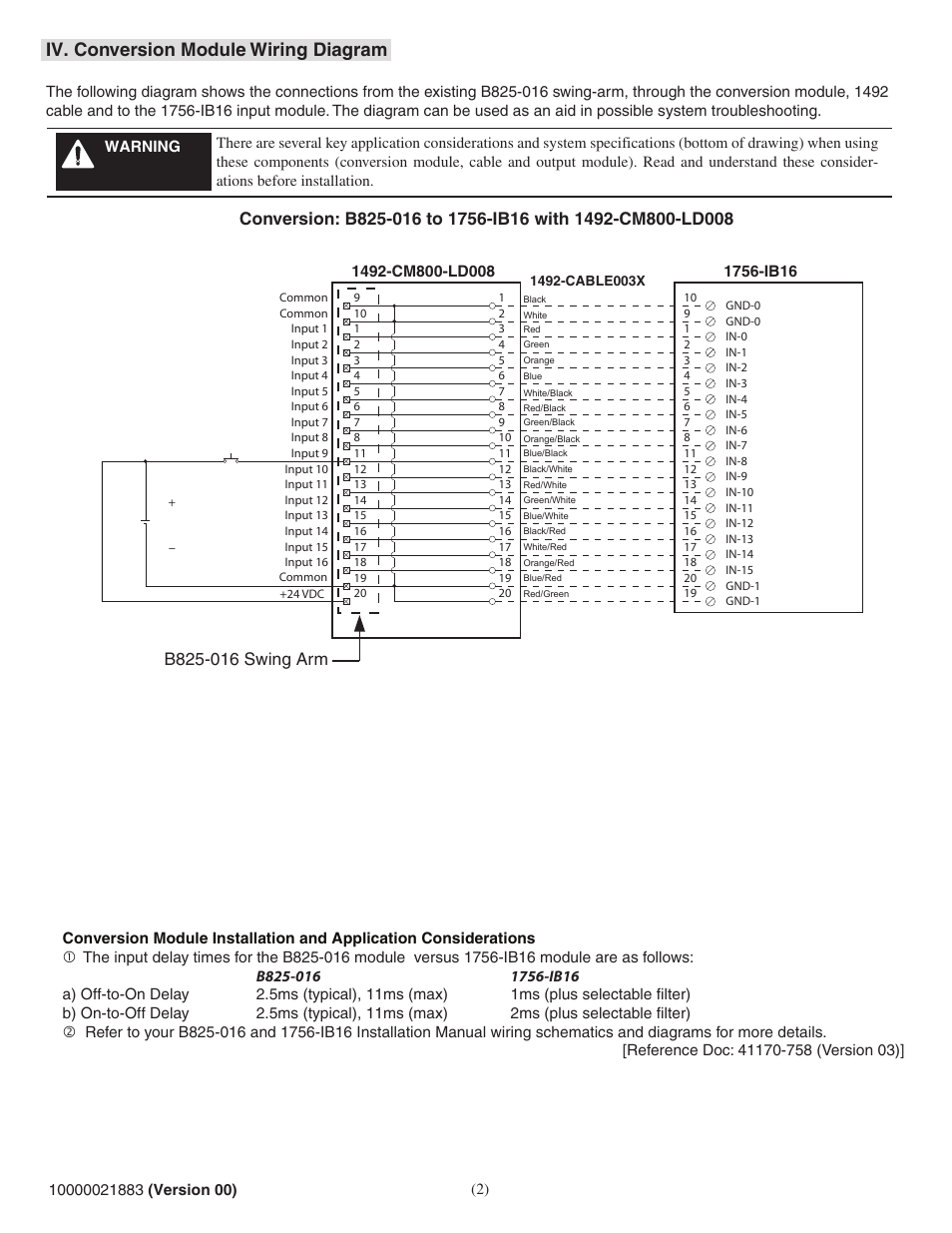 Iv. conversion module wiring diagram | Rockwell Automation 1492-CM800-LD008 Field Wire Conv. Module for Modicon B825-016 to 1756-IB16 User Manual | Page 2 / 4