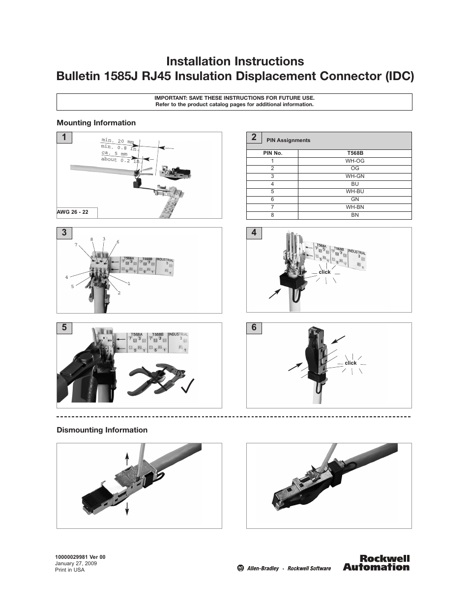 Rockwell Automation 1585J RJ45 Insulation Displacement Connector (IDC) User Manual | 1 page