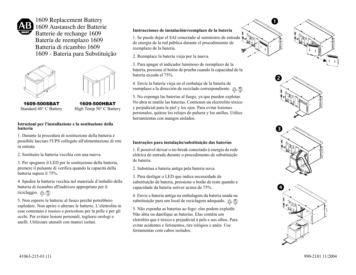 Rockwell Automation 1609-500SBAT_500HBAT Uninterruptible Power Supply Replacement Battery User Manual | Page 2 / 2