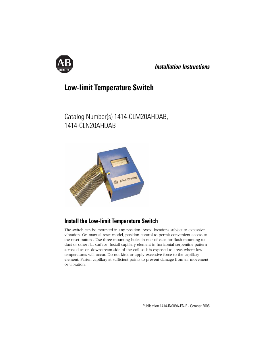 Rockwell Automation 1414-CLMxxxxx_CLNxxxxx Low-limit Temperature Switch User Manual | 4 pages