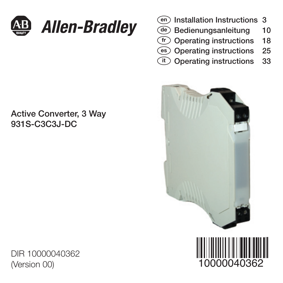 Rockwell Automation 931S-C3C3J-DC Active Converter User Manual | 40 pages