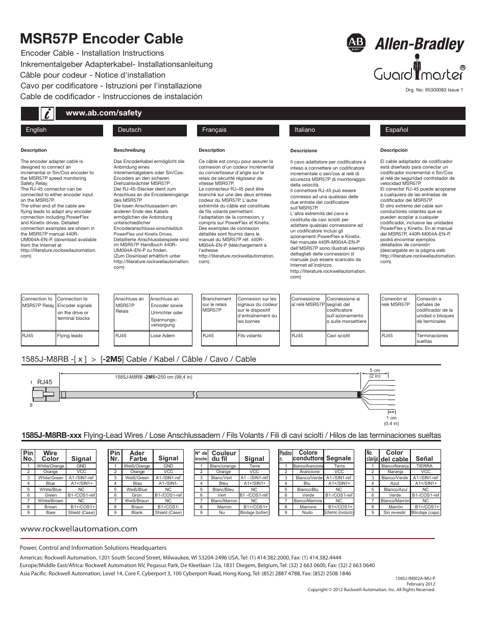 Rockwell Automation 1585J MSR57P Encoder Cable User Manual | 1 page
