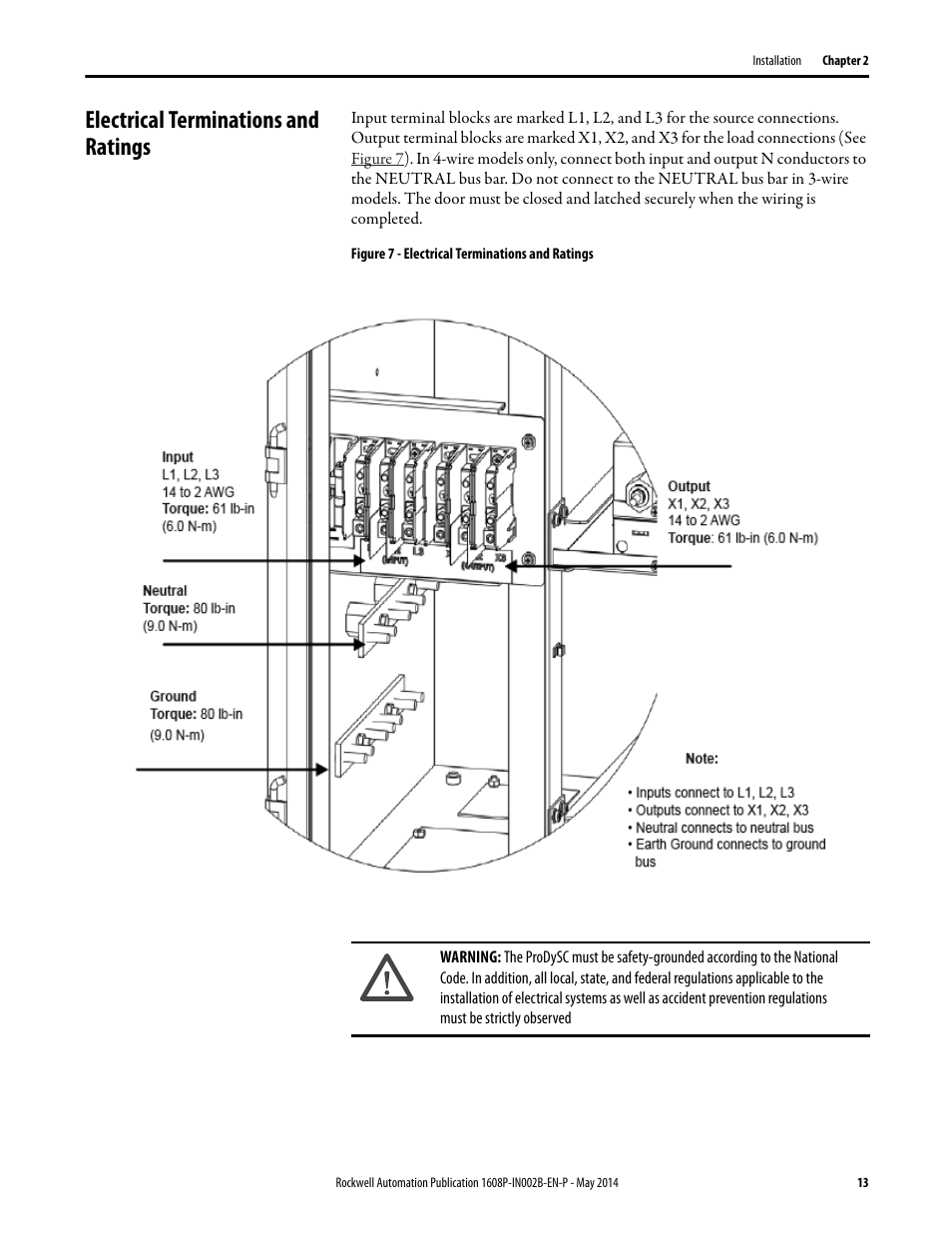 Electrical terminations and ratings | Rockwell Automation 1608P ProDySC User Manual, 100/110 A User Manual | Page 13 / 23