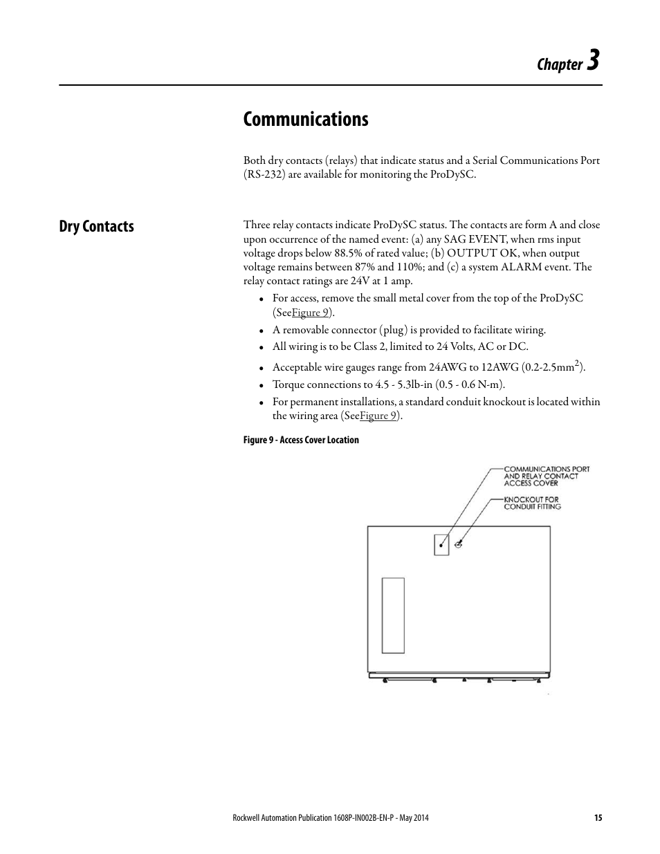 Communications, Chapter, Dry contacts | Rockwell Automation 1608P ProDySC User Manual, 100/110 A User Manual | Page 15 / 23