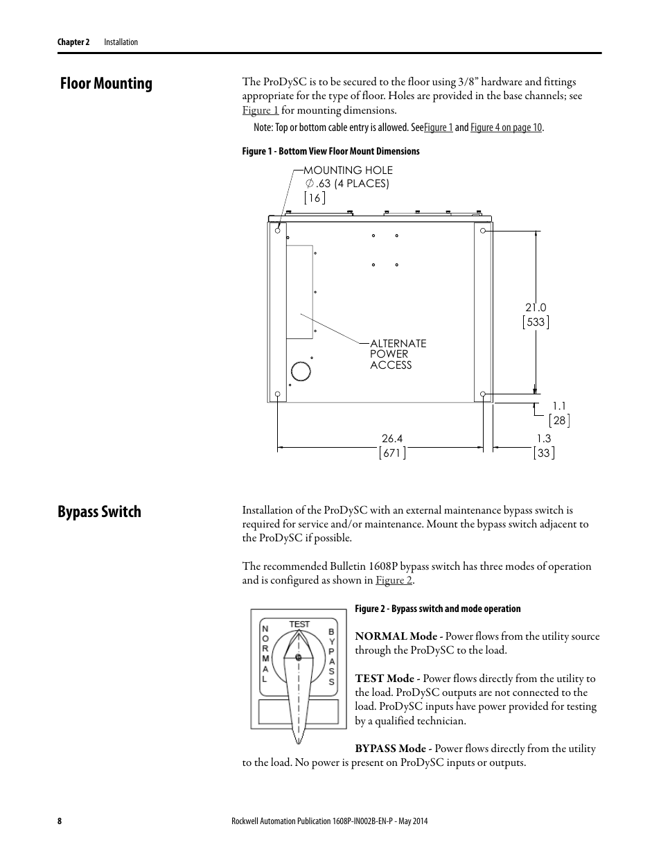 Floor mounting, Bypass switch | Rockwell Automation 1608P ProDySC User Manual, 100/110 A User Manual | Page 8 / 23