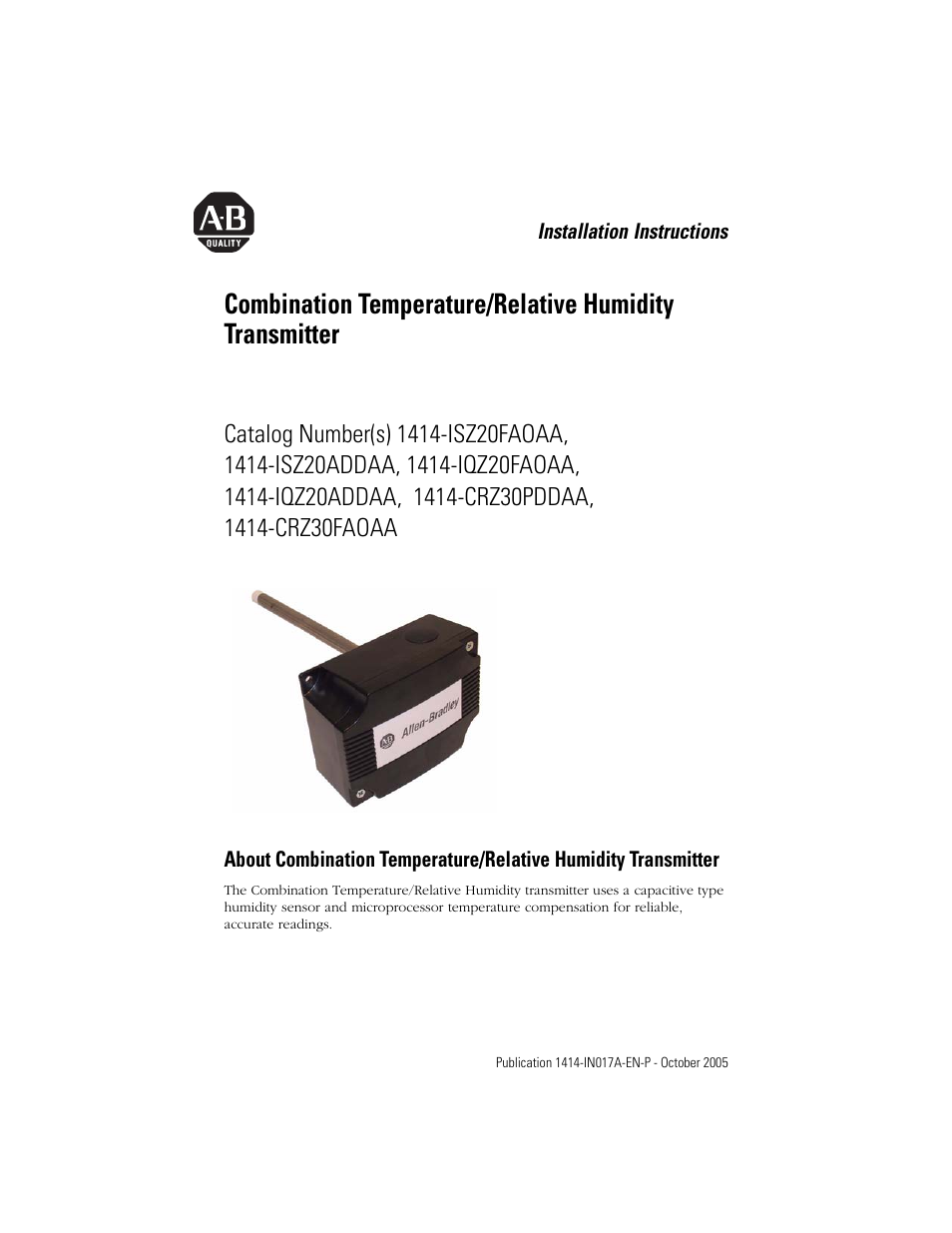 Rockwell Automation 1414-ISZxxxxx_CRZxxxxx Combination Temperature/Relative Humidity User Manual | 4 pages