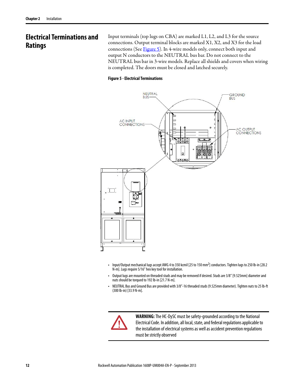 Electrical terminations and ratings, Figure 5 - electrical terminations, Figure 5 | Rockwell Automation 1608 HC-DySC User Manual, 200 A User Manual | Page 12 / 40