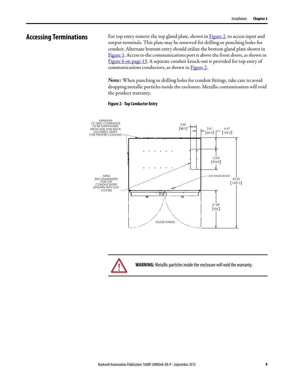Accessing terminations, Figure 2 - top conductor entry | Rockwell Automation 1608 HC-DySC User Manual, 200 A User Manual | Page 9 / 40