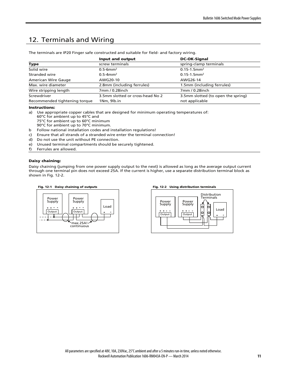 Terminals and wiring | Rockwell Automation 1606-XLE480FP Power Supply Reference Manual User Manual | Page 11 / 26