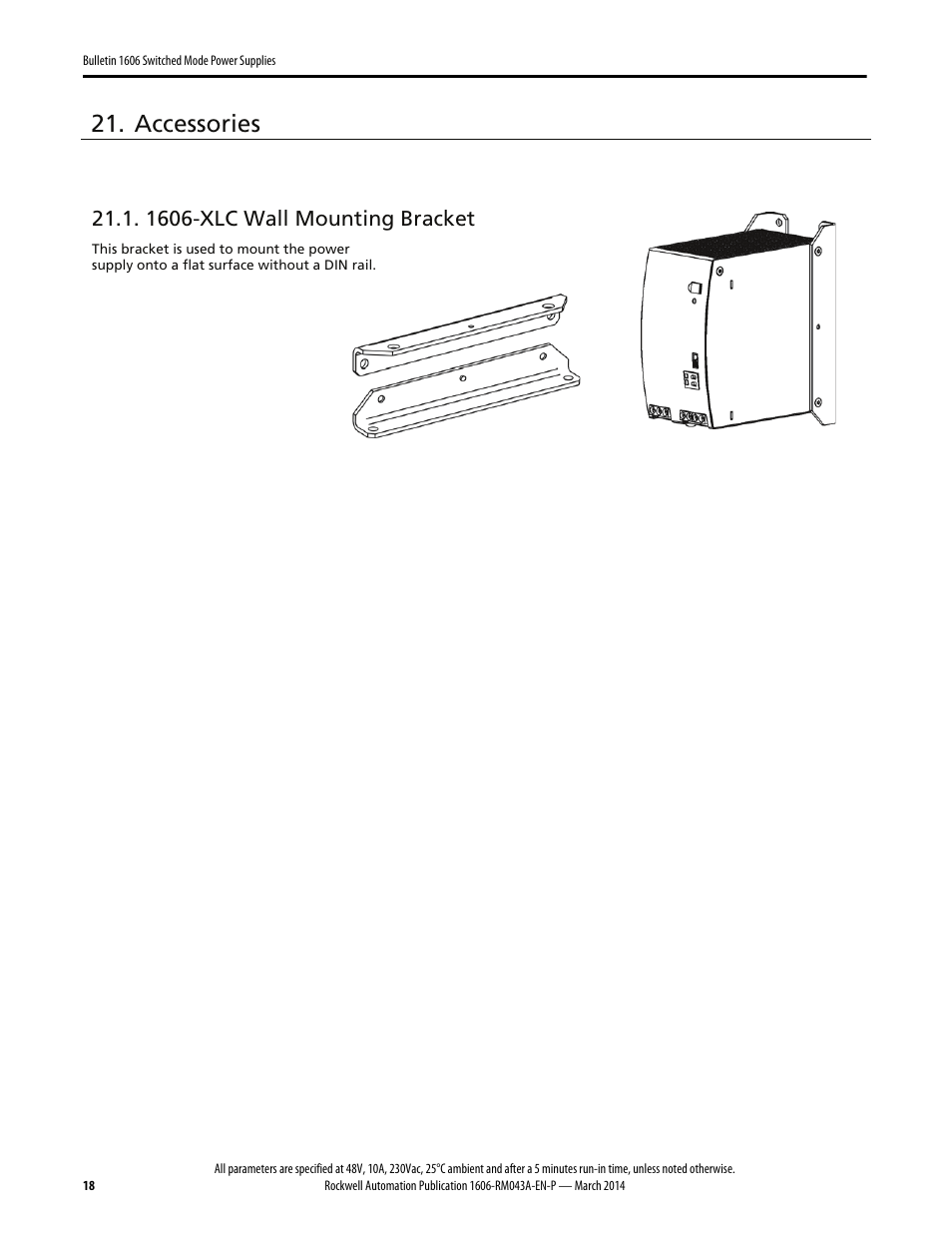 Accessories, 1606-xlc wall mounting bracket | Rockwell Automation 1606-XLE480FP Power Supply Reference Manual User Manual | Page 18 / 26