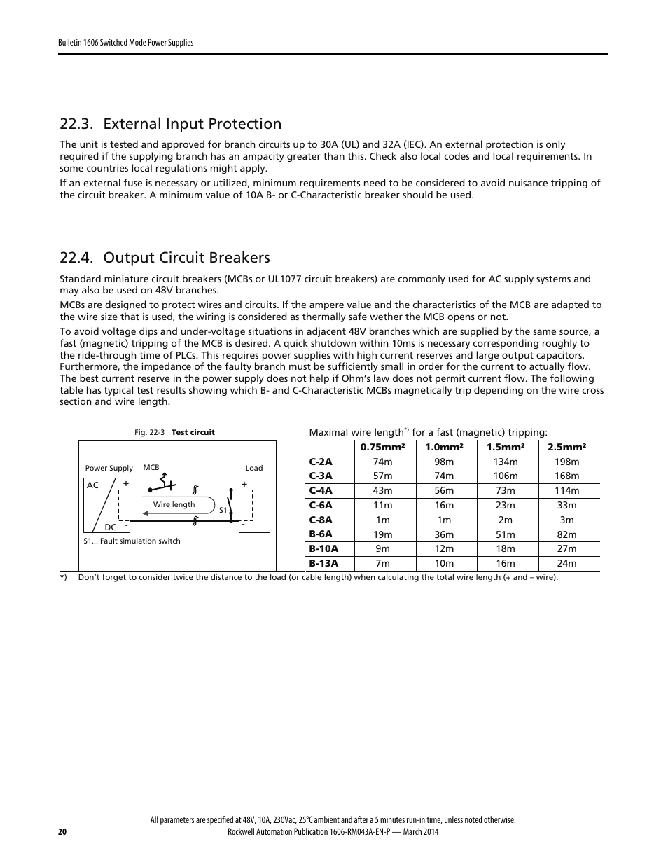 External input protection, Output circuit breakers | Rockwell Automation 1606-XLE480FP Power Supply Reference Manual User Manual | Page 20 / 26