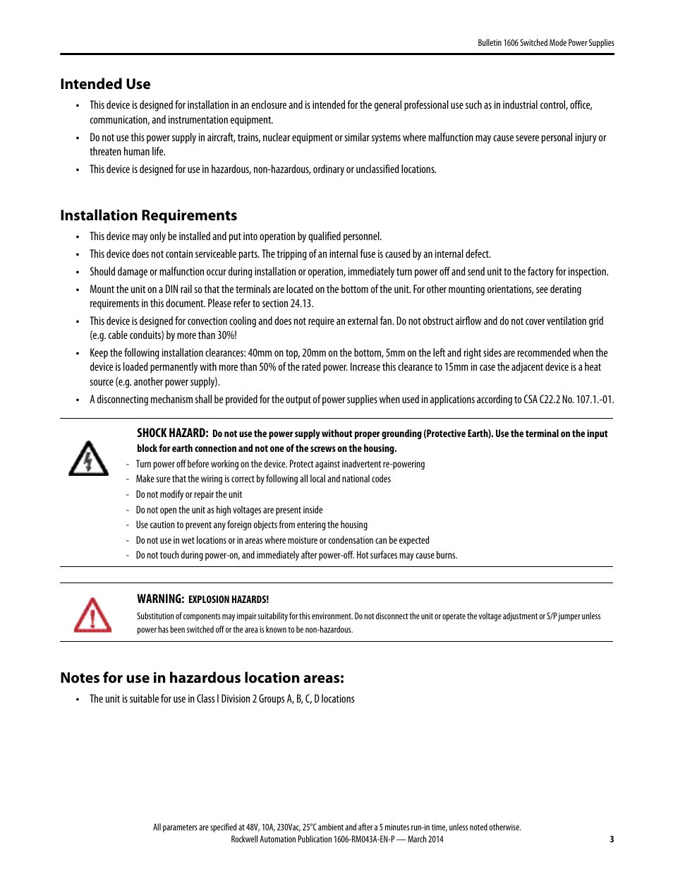 1606-rm043a-en-p, Intended use, Installation requirements | Rockwell Automation 1606-XLE480FP Power Supply Reference Manual User Manual | Page 3 / 26