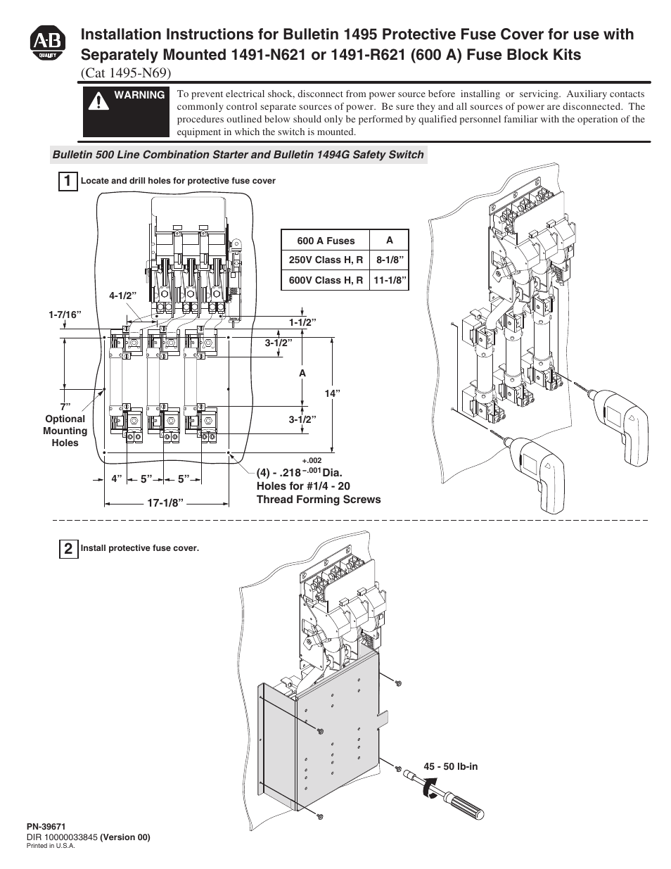 Rockwell Automation 1495-N69 Protective Fuse Cover User Manual | 4 pages