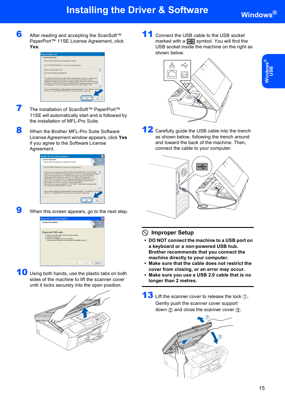 Installing the driver & software, Windows | Brother DCP-770W User Manual | Page 17 / 53