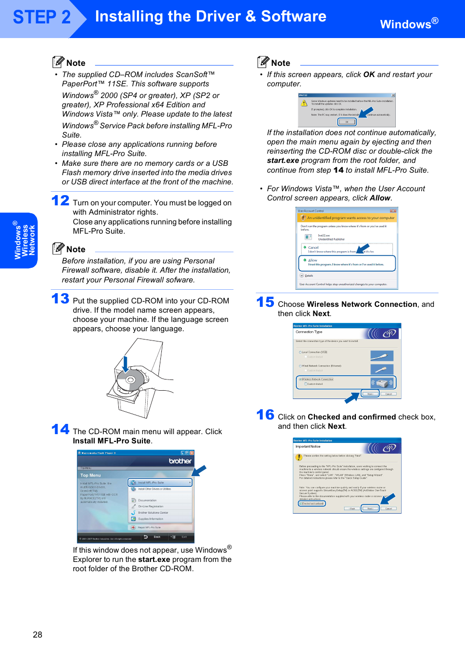 12 on, Step 2, Installing the driver & software | Windows | Brother DCP-770W User Manual | Page 30 / 53