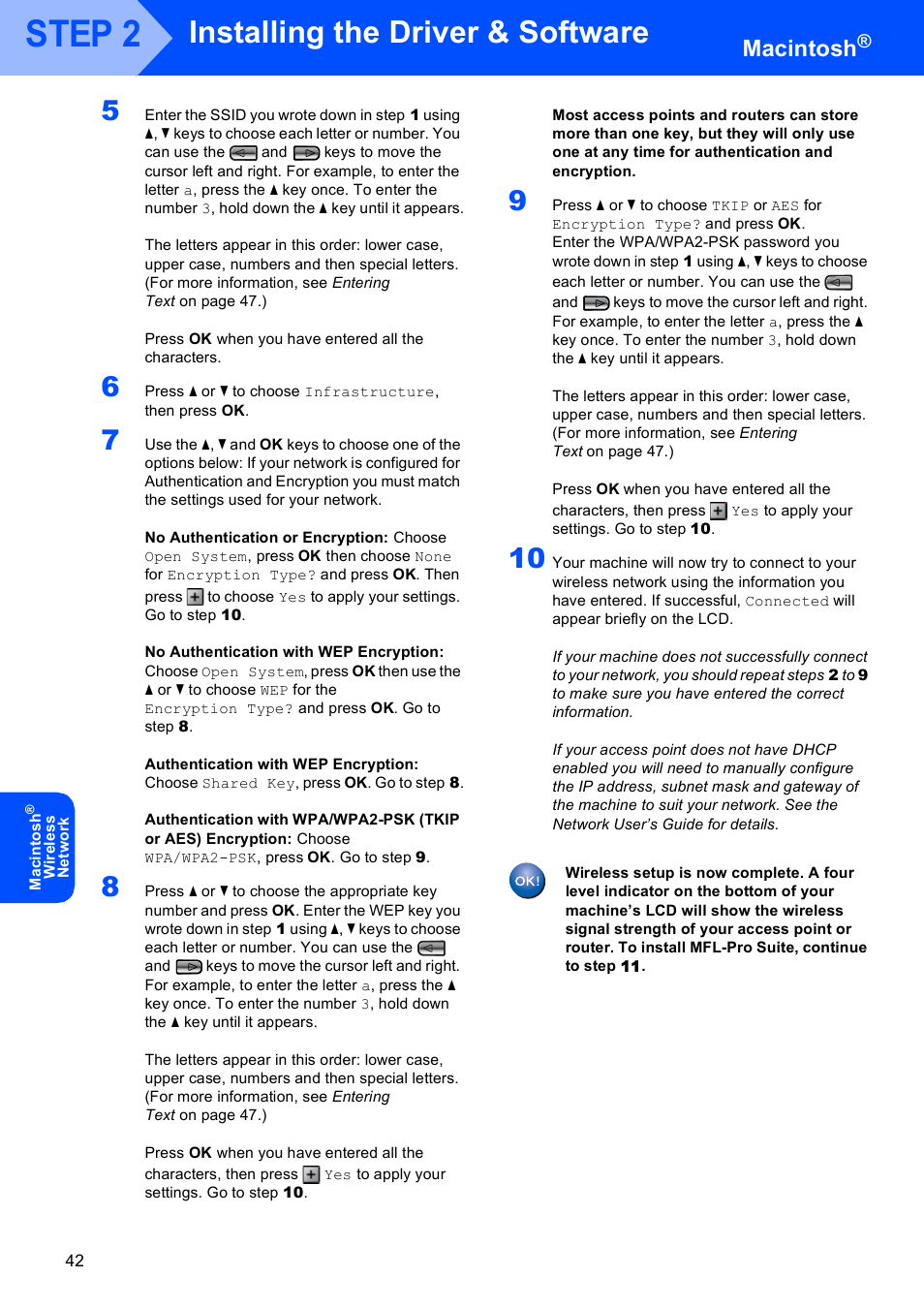 Step 2, Installing the driver & software, Macintosh | Brother DCP-770W User Manual | Page 44 / 53