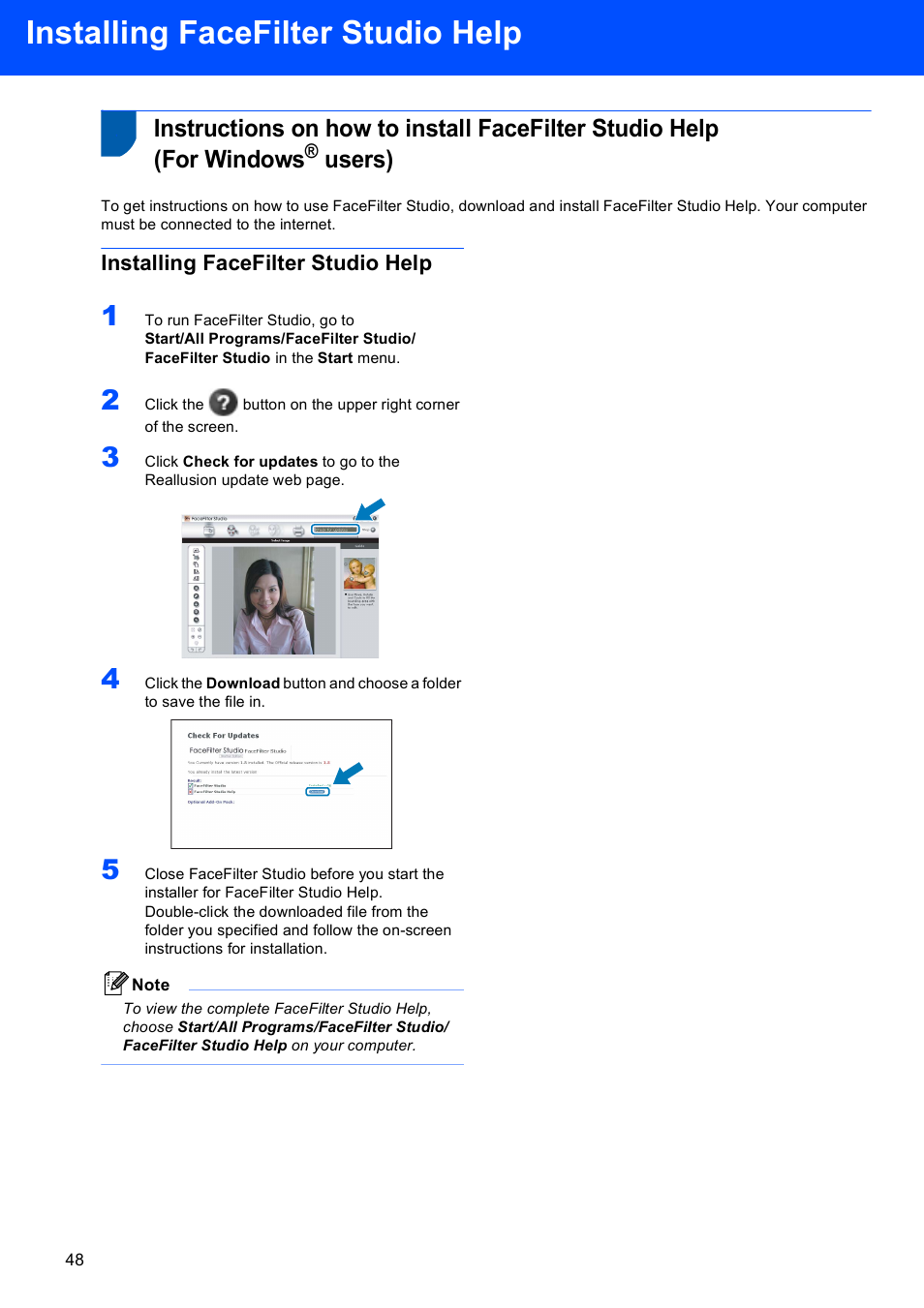 Installing facefilter studio help, Users) | Brother DCP-770W User Manual | Page 50 / 53