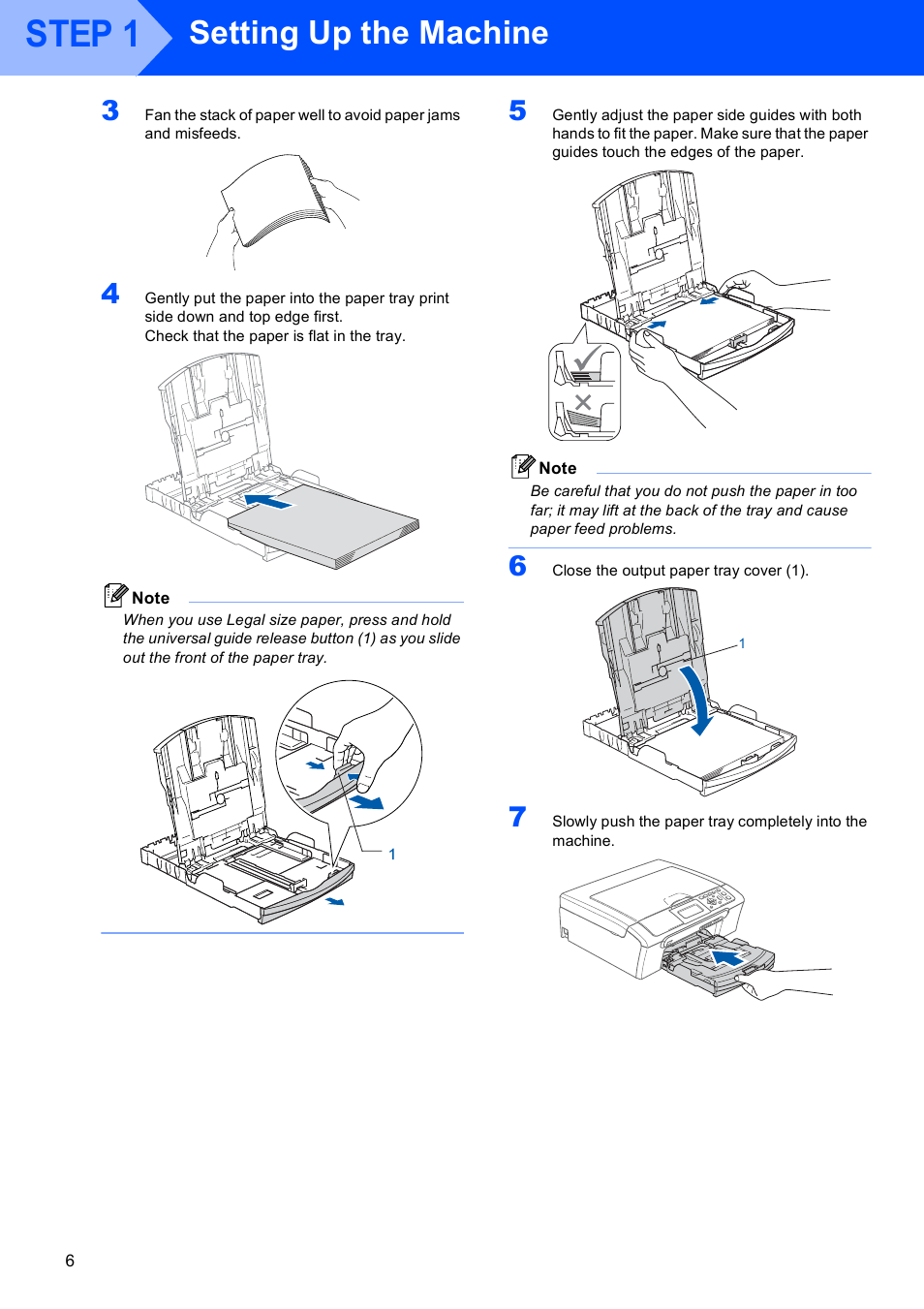 Step 1, Setting up the machine | Brother DCP-770W User Manual | Page 8 / 53