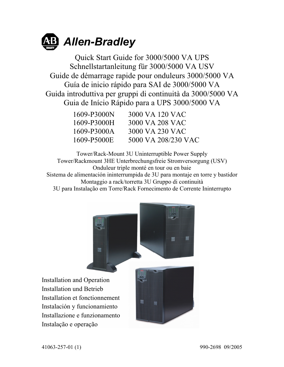 Rockwell Automation 1609-P5000E Uninterruptible Power Supply Quick Start Guide User Manual | 48 pages
