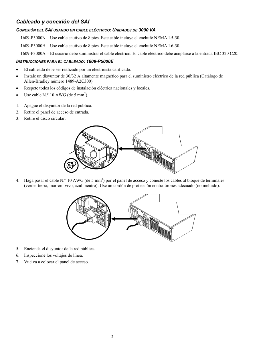 Cableado y conexión del sai | Rockwell Automation 1609-P5000E Uninterruptible Power Supply Quick Start Guide User Manual | Page 27 / 48