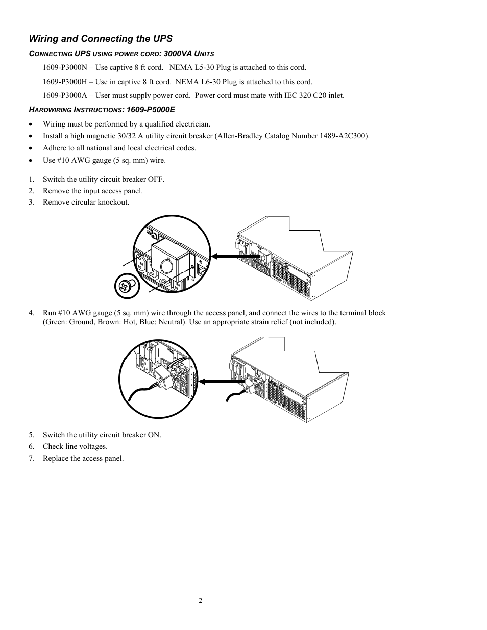 Wiring and connecting the ups | Rockwell Automation 1609-P5000E Uninterruptible Power Supply Quick Start Guide User Manual | Page 3 / 48