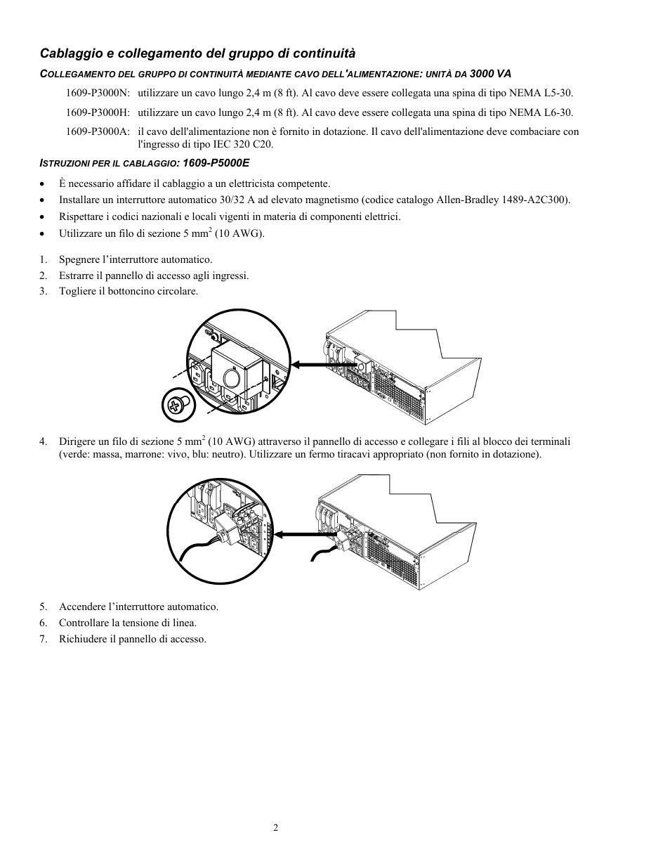 Cablaggio e collegamento del gruppo di continuità | Rockwell Automation 1609-P5000E Uninterruptible Power Supply Quick Start Guide User Manual | Page 35 / 48