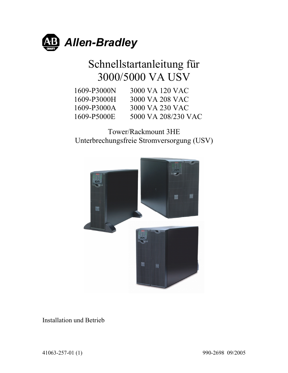 Front cover3-5 quickstart_de.pdf, Allen-bradley | Rockwell Automation 1609-P5000E Uninterruptible Power Supply Quick Start Guide User Manual | Page 9 / 48