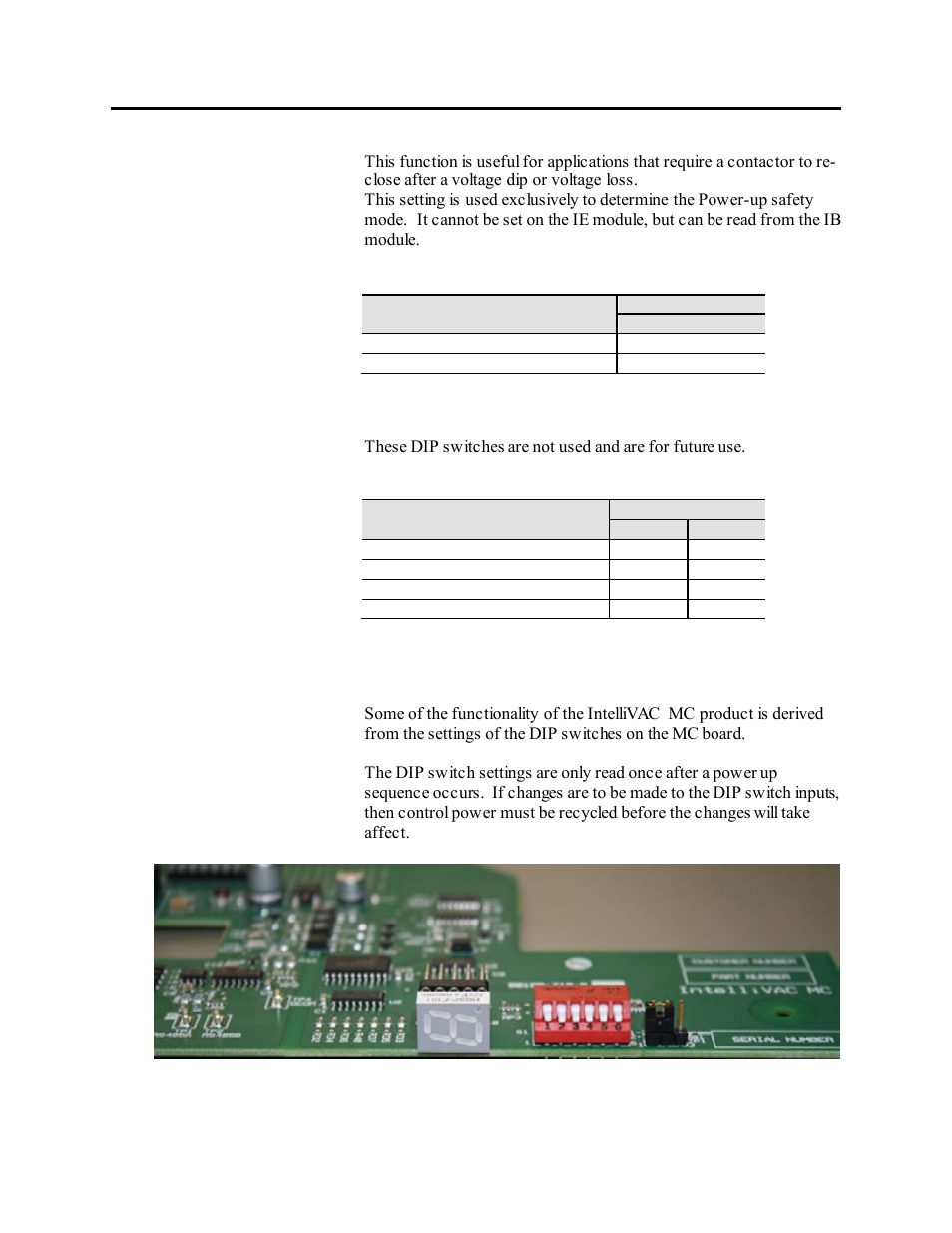 Table 8.f – power-up safety configuration, Dip sw2, Power-up safety | Enabled, Future use, Mc board dip switches | Rockwell Automation 1503VC IntelliVAC Plus Contactor Control Module User Manual | Page 110 / 387