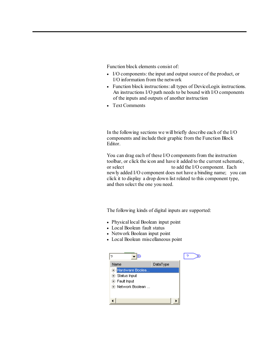 Devicelogix function block elements, I/o components, Digital input point (dip) | Figure 9.4 – digital input point | Rockwell Automation 1503VC IntelliVAC Plus Contactor Control Module User Manual | Page 134 / 387