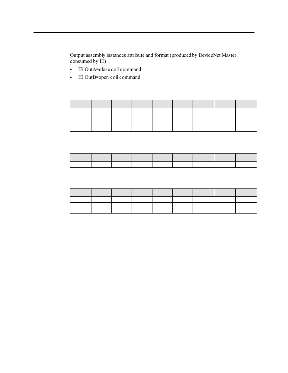 Output (consumed) assembly and layout, Ib outa=close coil command, Ib outb=open coil command | Rockwell Automation 1503VC IntelliVAC Plus Contactor Control Module User Manual | Page 372 / 387